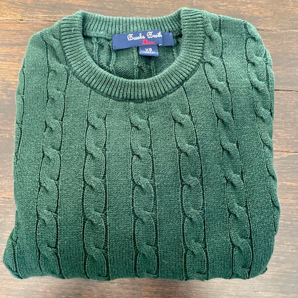 Brooks Brothers Cable knit sweater. Youth XS (4-6) Hunter Green. 100% cotton.